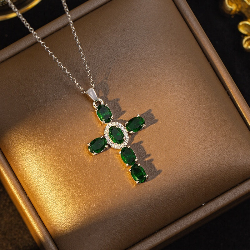 Colorful Zircon Cross Necklace