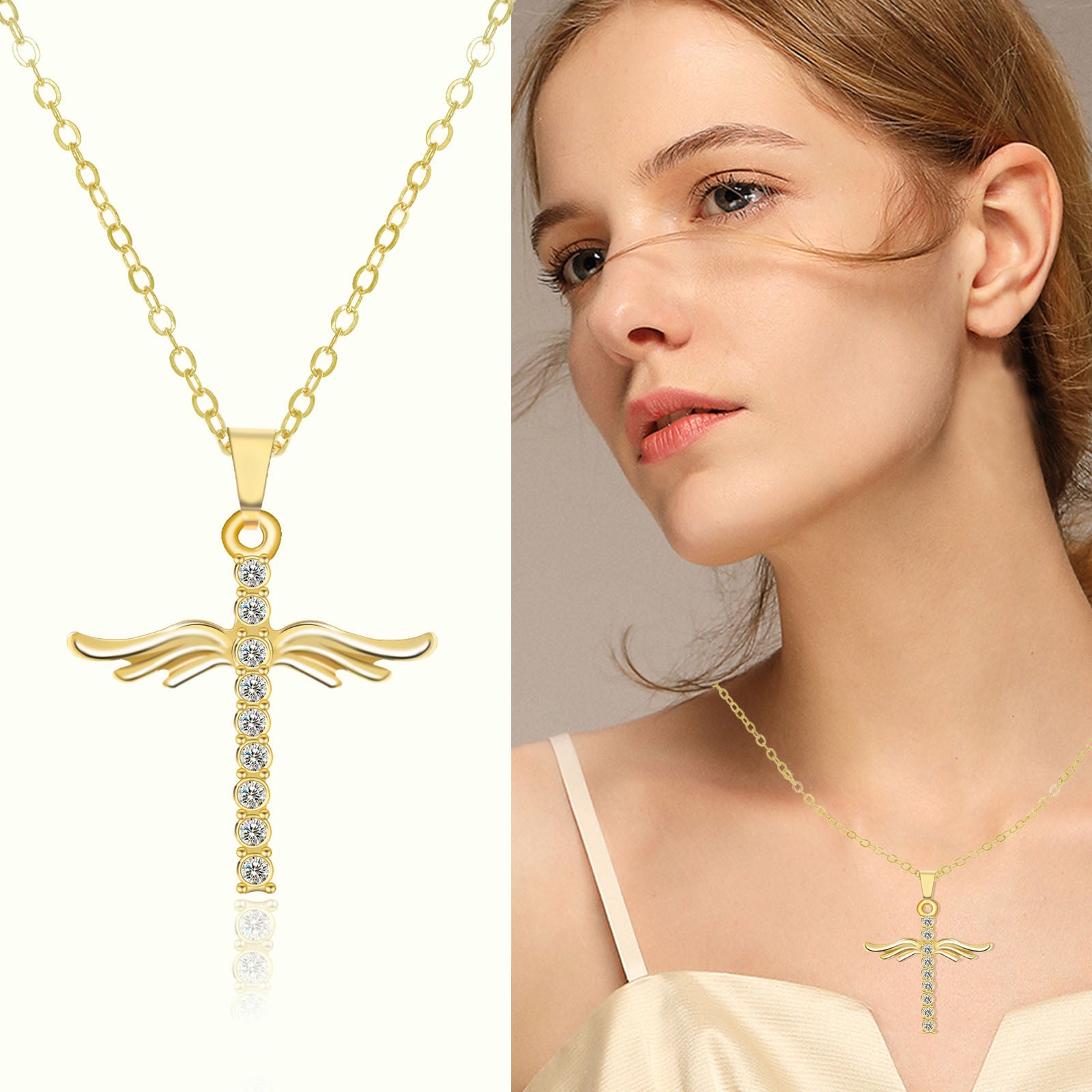 Angel Wings Cross Pendant Necklace